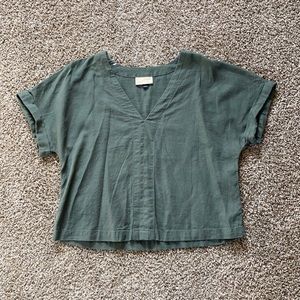Short sleeve olive/sage green v neck